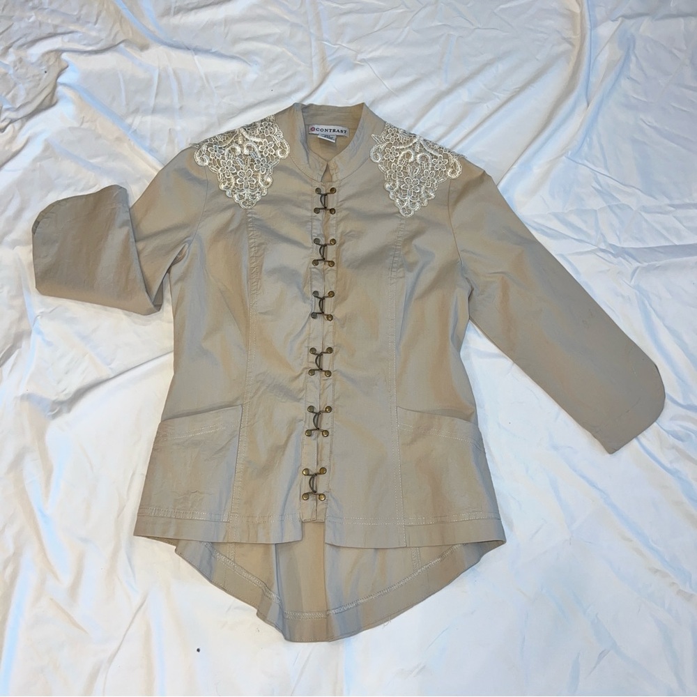 Beige Embroidered Jacket-like top with Lace Accents by Contrast